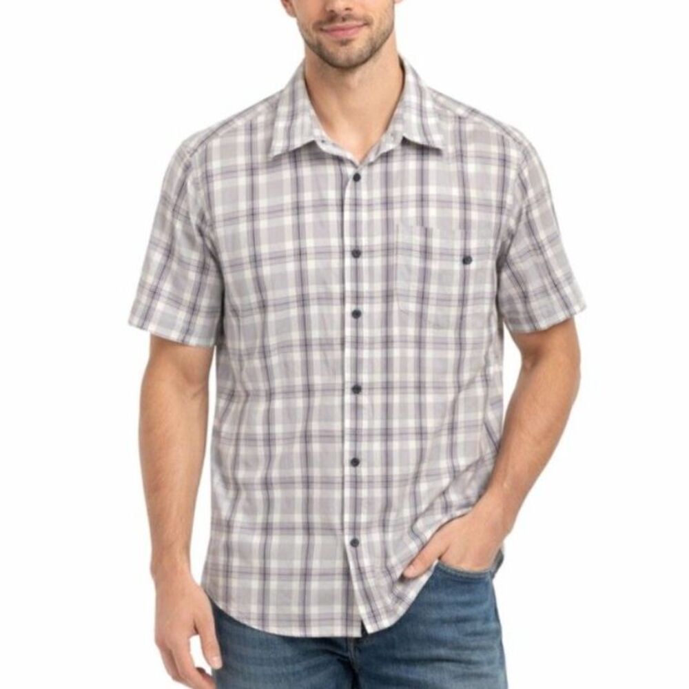 Marmot Men's Gray Black White Plaid Performance SS Button Front Shirt Size XL